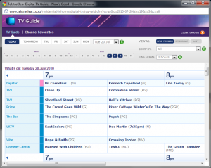 Screenshot of TelstraClear electronic program guide showing what's on